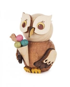 Miniaturfigur Mini-Eule mit Eis aus Holz von Großhandel Dregeno, liebevoll gestaltete Eule mit