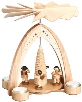 Tischpyramide – detailreiche Engel mit Musikinstrumenten, naturfarben und handgefertigt – BxHxT =