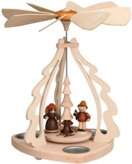 Tischpyramide Waldfiguren mit Teelichter naturbelassen aus Holz von Zeidler Holzkunst, 27 cm, mit