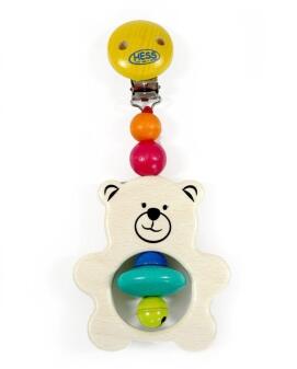 Babyspielzeug – toller Bär mit Glöckchen und bunten Holzperlen – BxHxT 7,5 x 17 x 3,5 cm