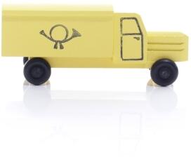 Holzspielzeug - Miniaturfahrzeug Lastenauto Postauto Bunt - Ansicht Rechts - Räder drehen sich