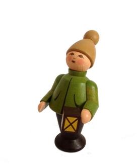 Miniaturfigur Laternenkind in bunten Farben aus Holz, handgefertigt von Spielwarenmacher Günther