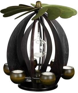 Schwebepyramide – modernes Schwebedesign mit moosgrünen Flügeln und sechs Teelichthaltern,