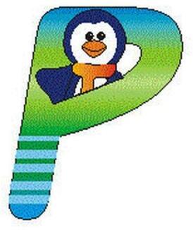 Holzbuchstabe – bunter, fröhlicher Buchstabe P mit Tiermotiv, lackiert – BxHxT = 4.5 x 6 x 0.6 cm