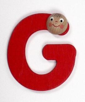 Holzbuchstabe – bunter und detailreicher Buchstabe G mit niedlichem Köpfchen, handgefertigt – BxHxT 