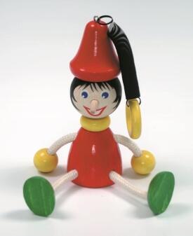Schwingfigur – bunter Pinocchio mit beweglichen Gliedmaßen und Holzring liebevoll gestaltet – BxHxT 