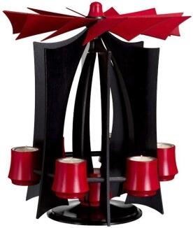 Schwebepyramide – modernes Design mit rubinroten Flügeln und anthrazitfarbenem Gestell, detailreich 