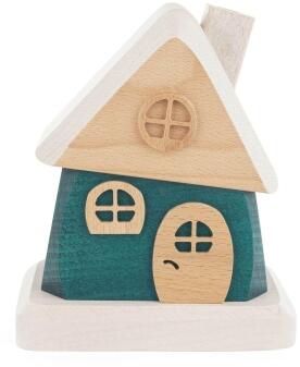 Räucherhaus grün mit Schneedach groß aus Holz von Großhandel Dregeno, 16 cm, mit runden Fenstern und