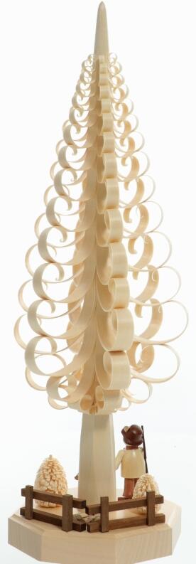 Tischdekoration - Weihnachtssockel Spanbaum mit Förster und Dackel - Ansicht 2 - Aus Lindenholz