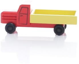 Holzspielzeug - Miniaturfahrzeug Lastenauto mit Pritsche Bunt - Ansicht Links - regt die Fantasie der Kinder an