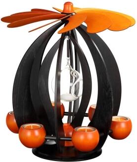 Schwebepyramide – moderne Anthrazit-Orange mit filigranen Flügeln, handgefertigt – BxHxT = 30,5 x 39