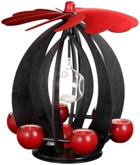 Schwebepyramide – elegante Anthrazit Rubinrot mit filigranem Schwebeeffekt, sechs Teelicht-Tüllen