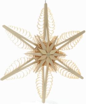 Fensterschmuck - Filigraner, handgefertigter Spanstern mit sechs Spanbäumen und zwei kleinen