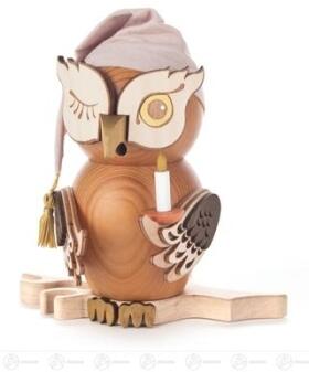 Räuchermann – detailreiche Eule mit blauer Schlafmütze und Buch, naturfarben – BxHxT = 16 x 17 x 13 