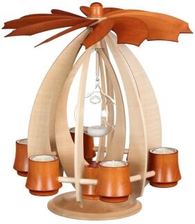 Schwebepyramide – elfenhaftes Design mit Glaskugel und sechs Teelichthaltern, naturfarben – BxHxT = 