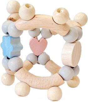 Babyspielzeug – verspielte Rassel mit Kugeln, Herzchen und Glocke, rosa/blau – BxHxT 8 x 8 x 8 cm