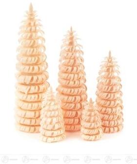 Ringelbäume – detailreich gedrechselt aus naturbelassenem Holz, vielseitiges 5er-Set – H =