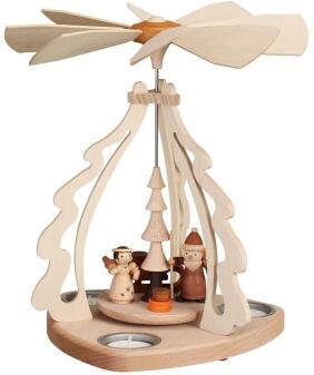Weihnachtsdekoration Tischpyramide mit Weihnachtsmann und Engel aus Holz von Zeidler Holzkunst,