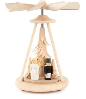 Wärmespiel – detailreicher Engel mit goldener Robe und Bergmann mit Lampe, bunt bemalt – BxHxT = 6 x