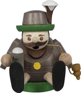 Räucherfigur fröhlicher miniBayer mit Bierkrug und Pfeife, detailreich gestaltete Holzfigur in