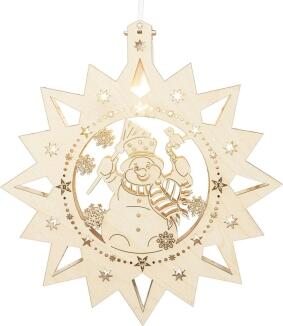 Fensterstern – detailreicher Schneemann mit Zylinder und warmweißer LED-Beleuchtung, winterlich –