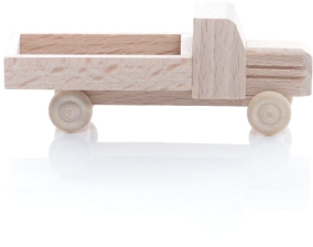 Miniaturfahrzeug Lastenauto mit Pritsche und Haube Natur - Ansicht Rechts - Räder drehen sich