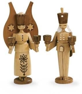 Weihnachtsfiguren – filigraner Engel und traditioneller Bergmann naturbelassen mit Kerzenhaltern –