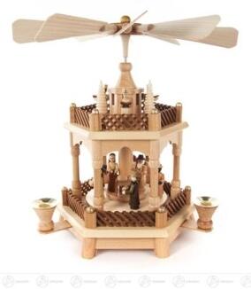 Pyramide – detailreiche Christi Geburt mit filigranen Figuren, naturbelassen – für Wachskerzen Ø 14