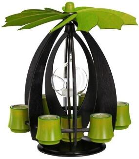 Schwebepyramide – elegantes anthrazitfarbenes Gestell mit lindgrünen Flügeln und hängender Glaskugel