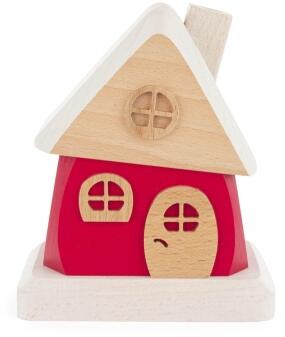 Räucherhaus rot mit Schneedach groß aus Holz von Großhandel Dregeno, 16 cm, mit naturfarbenem Dach,
