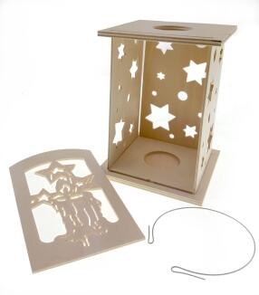 Bastelset – filigrane Laterne aus naturbelassenem Holz und klassischem Design – BxHxT 12 x 18 x 2,5 