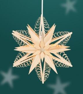 Fensterschmuck - filigraner Spanstern mit elektrischer Beleuchtung, Holzsegmenten, Kiefernholz -