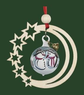 Christbaumschmuck – traditioneller Sternenmond mit bunter, handbemalter Glaskugel und fröhlichem