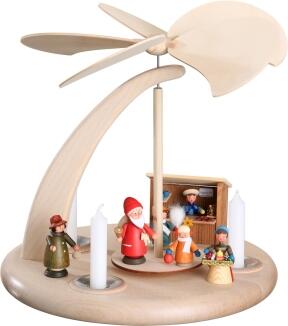 Weihnachtspyramide – detailreicher Weihnachtsmann mit Marktbude, farbenfrohe Figuren – BxHxT = 27 x 