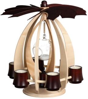 Schwebepyramide – elegante Mahagoni-Flügel mit filigranem Ahorn-Gestell und Glaskugel – BxHxT = 33,5