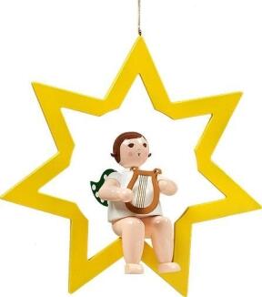 Fensterbild Engel im Stern mit Handharfe ohne Krone Höhe 38cm