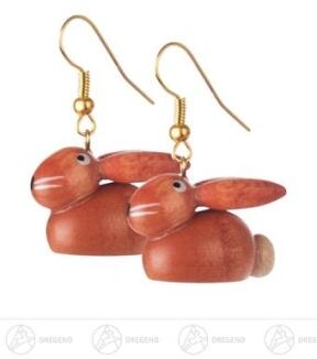 Ohrhänger – liebevoll bemalte Hasen in fröhlichen Farben, mit schwarzem Schmucketui – H = 3,5 cm