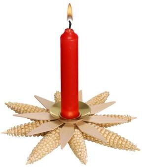 Kerzenhalter – naturfarben mit 16 Ringelbäumchen & Messingtülle – Ø ca. 15 x H 5 cm