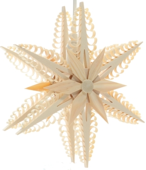 Fensterschmuck – filigraner doppelter Spanstern mit elektrischem Kiefernstern, naturbelassenes