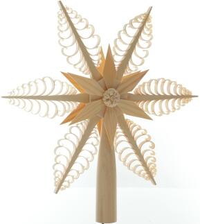 Baumschmuck - Filigrane, handgefertigte Baumspitze mit Spanbäumen, kleinem Holzstern und