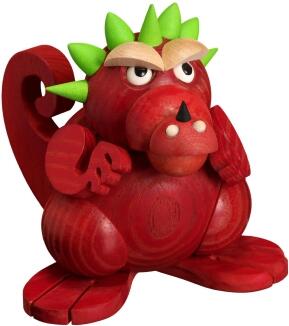 Räuchermann – fröhlicher Rauchdrache Junior in leuchtendem Rot, liebevoll gestaltet – BxHxT = 11 x