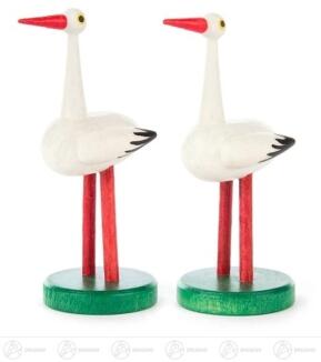 Holztier Storchenpaar weiß Höhe = 7cm