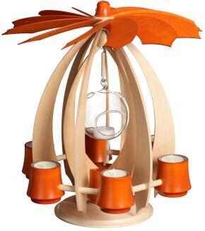 Schwebepyramide – filigranes Schwebedesign mit Glaskugel und orangefarbenen Akzenten, naturfarben – 