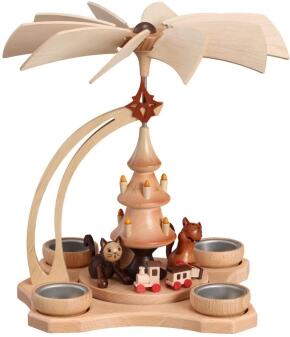 Tischpyramide - Katzen am Weihnachtsbaum naturbelassen - HxLxB 28x27x27cm