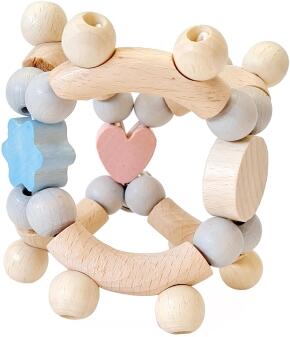 Babyspielzeug – verspielte Rassel mit Kugeln, Herzchen und Glocke, rosa/blau – BxHxT 8 x 8 x 8 cm