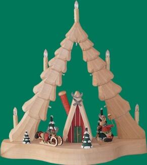 Schwibbogen – detailreiche Elchszenerie mit filigranen Tannen, naturfarben – BxHxT = 36 x 36 x 10 cm