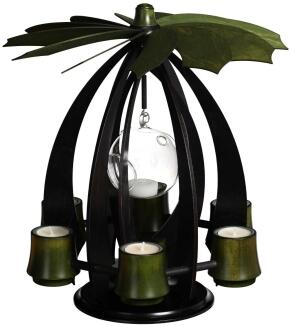 Schwebepyramide – elegante Anthrazit-Moosgrün-Kombination mit Glaskugel, filigran und stimmungsvoll 