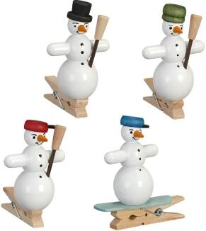 Baumbehang – Handgefertigte Schneemänner mit Klammer aus Holz – Höhe ca. 5 cm