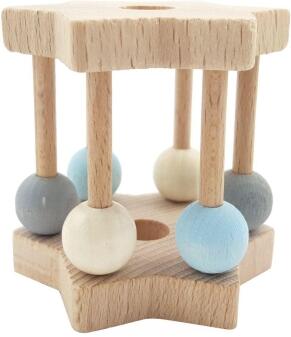 Babyspielzeug – liebevoll gestaltete Sternrassel mit blauen Klapperkugeln – BxHxT 7x6,5x7 cm