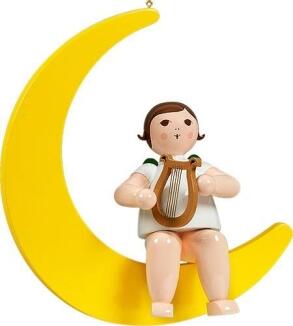 Fensterbild Engel im Mond mit Handharfe ohne Krone Höhe 30cm